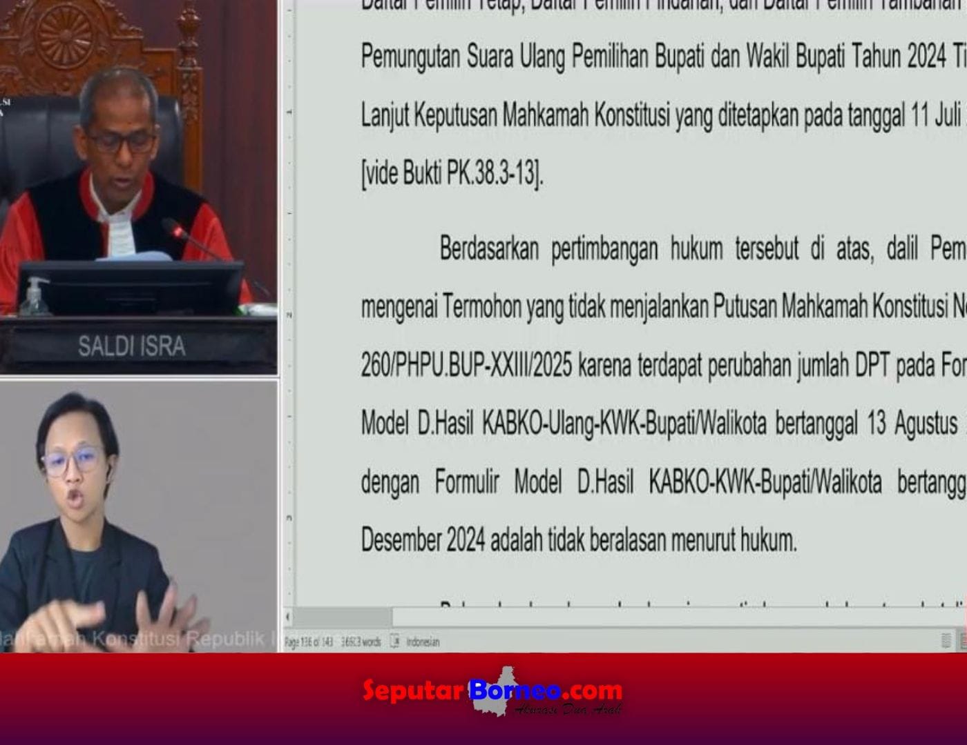 MK Putuskan Gugatan Pilkada Barut Lanjut Pembuktian