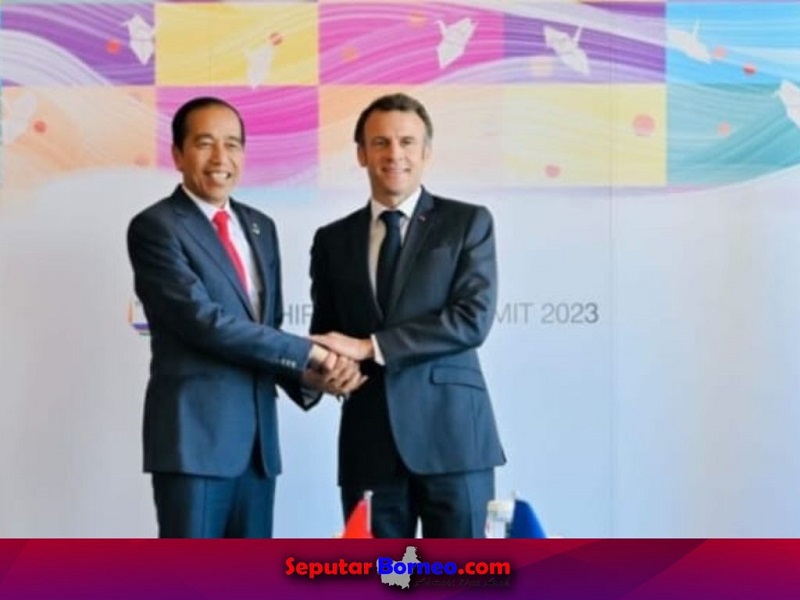 Presiden Joko Widodo mengadakan pertemuan bilateral dengan Presiden Prancis, Emmanuel Macron di Hotel Grand Prince, Hiroshima. (FOTO:BPMI SETPRES)