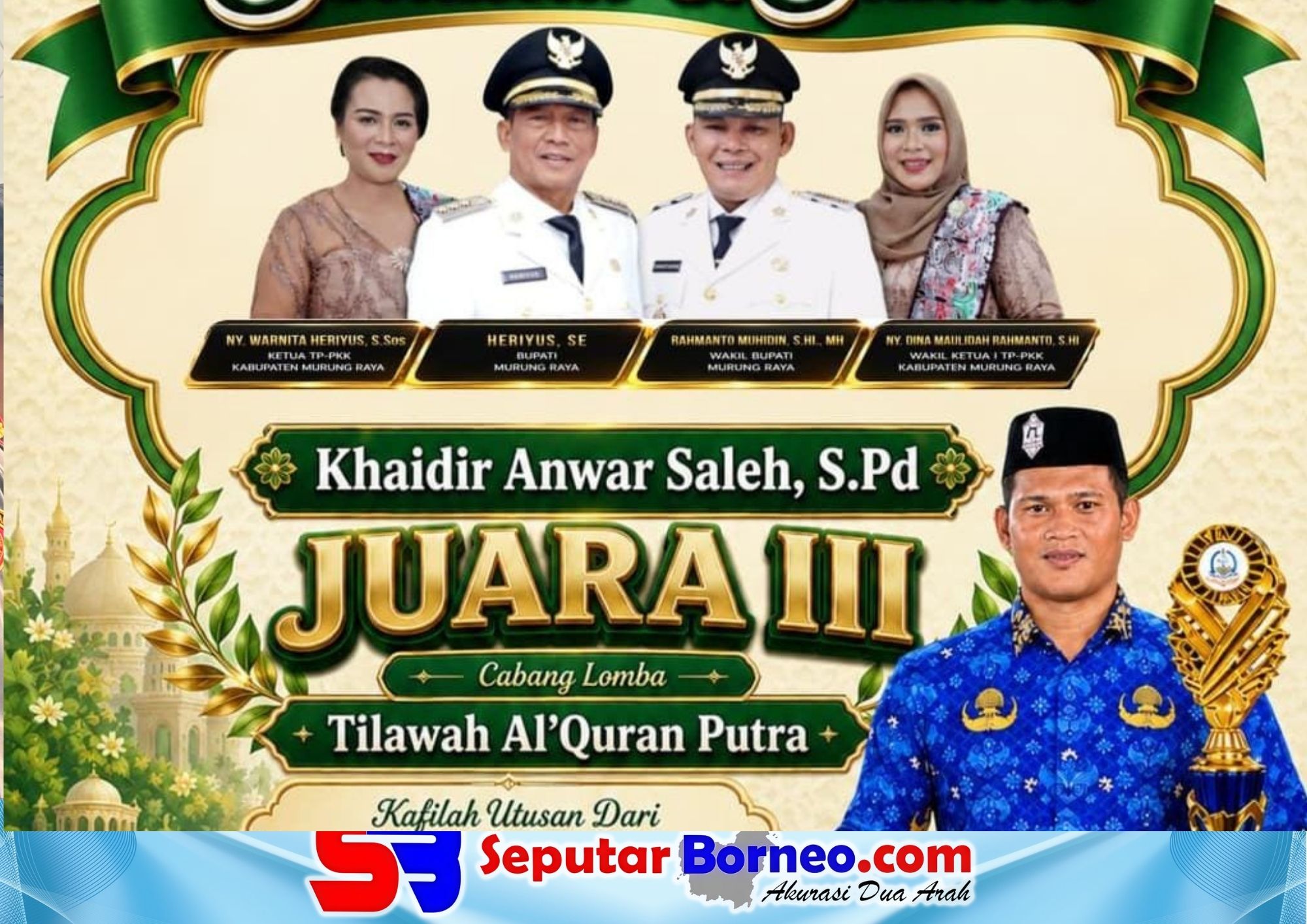 Wakili Kalteng di Tingkat Nasional, Kafilah Murung Raya Raih Juara III Tilawah Al-Quran Putra