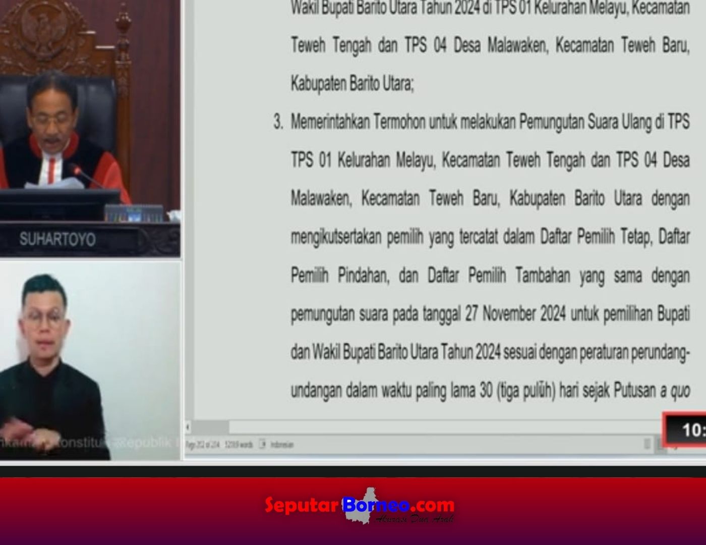 MK Kabulkan Dua TPS PSU Pilkada Barito Utara