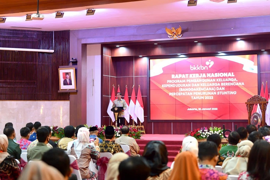 SAMBUTAN : Presiden Joko Widodo saat membuka acara Rakernas Banggakencana dan BKKBN. (FOTO:SEKRETARIAT KEPRESIDENAN)