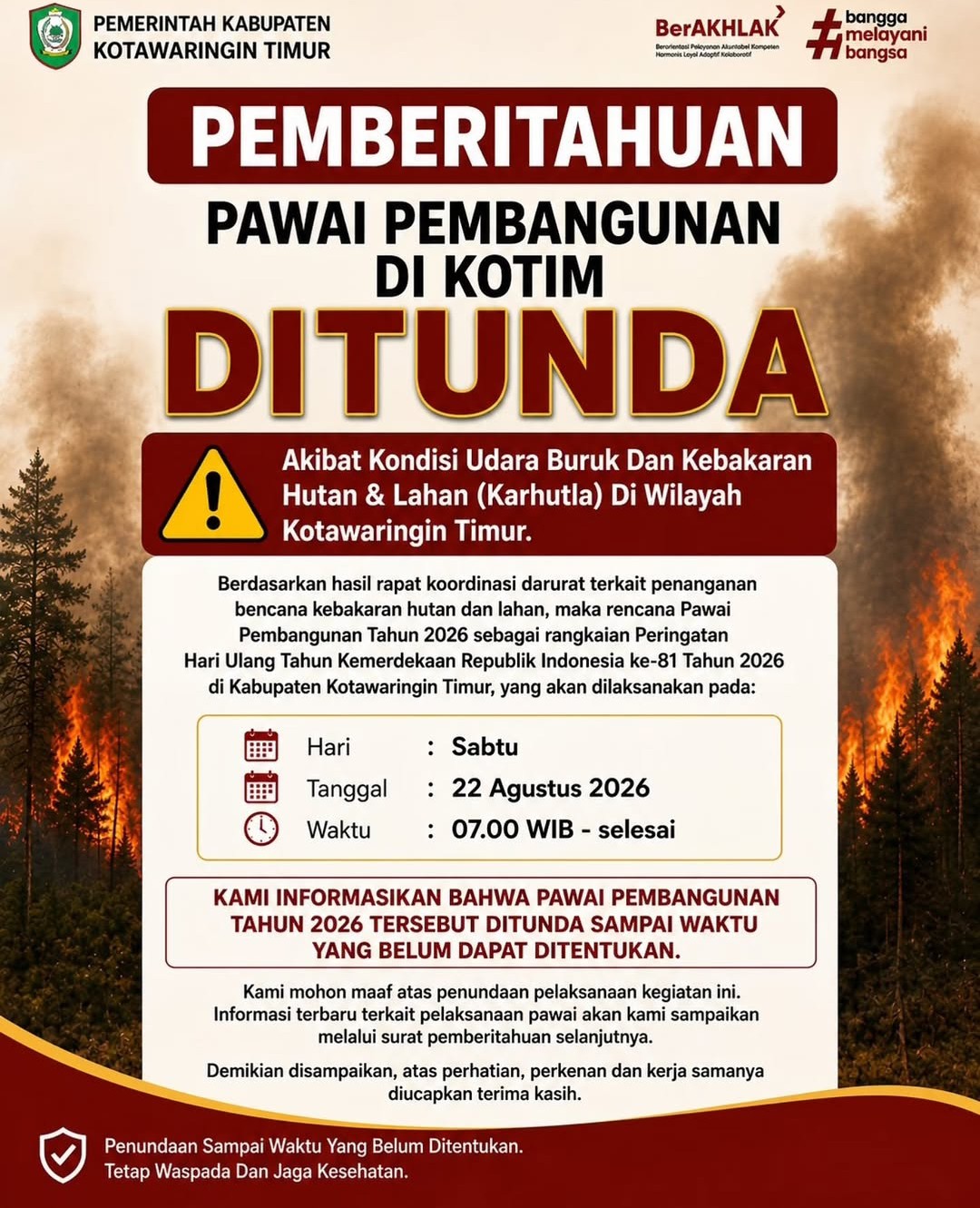 Pawai Pembangunan Kotim Ditunda, Pemkab Fokus Tangani Karhutla