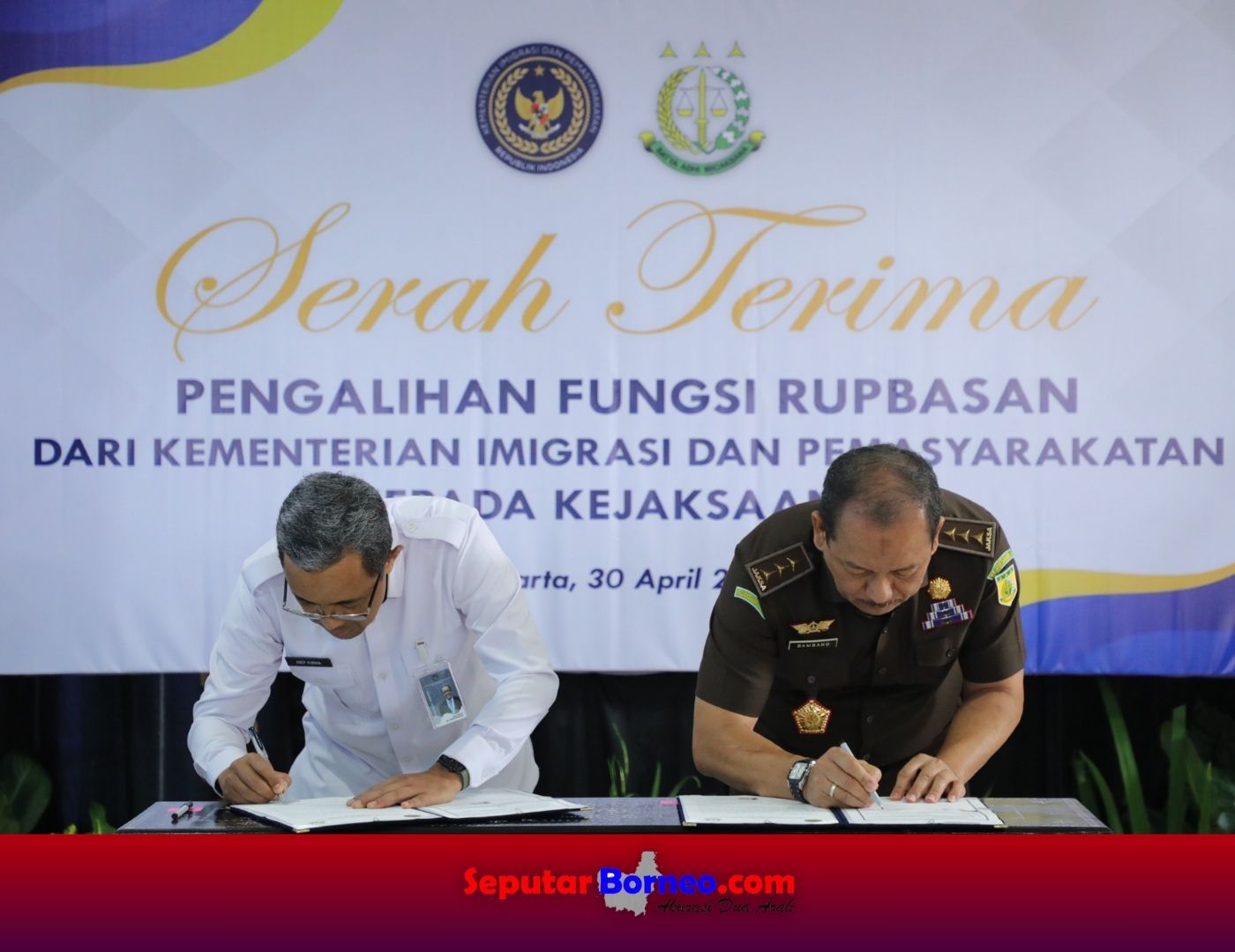 Penandatangan Kesepakatan pengalihan pengelolaa aset Rupbasan dari Kemenimipas kepada Kejaksaan RI. (FOTO:KEJAGUNG)
