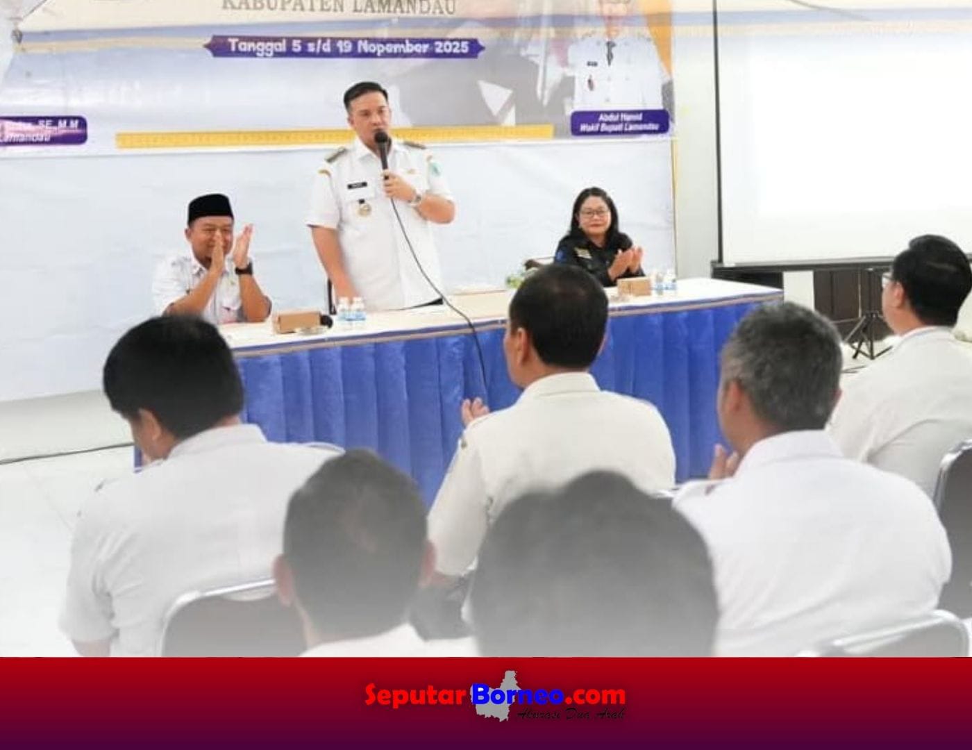 Bupati Lamandau, Rizky Aditya Putra menyampaikan sambutan pada acara Pelatihan Keterampilan Berusaha bagi Pemerlu Pelayanan Kesejahteraan Sosial. (FOTO:DISKOMINFO)