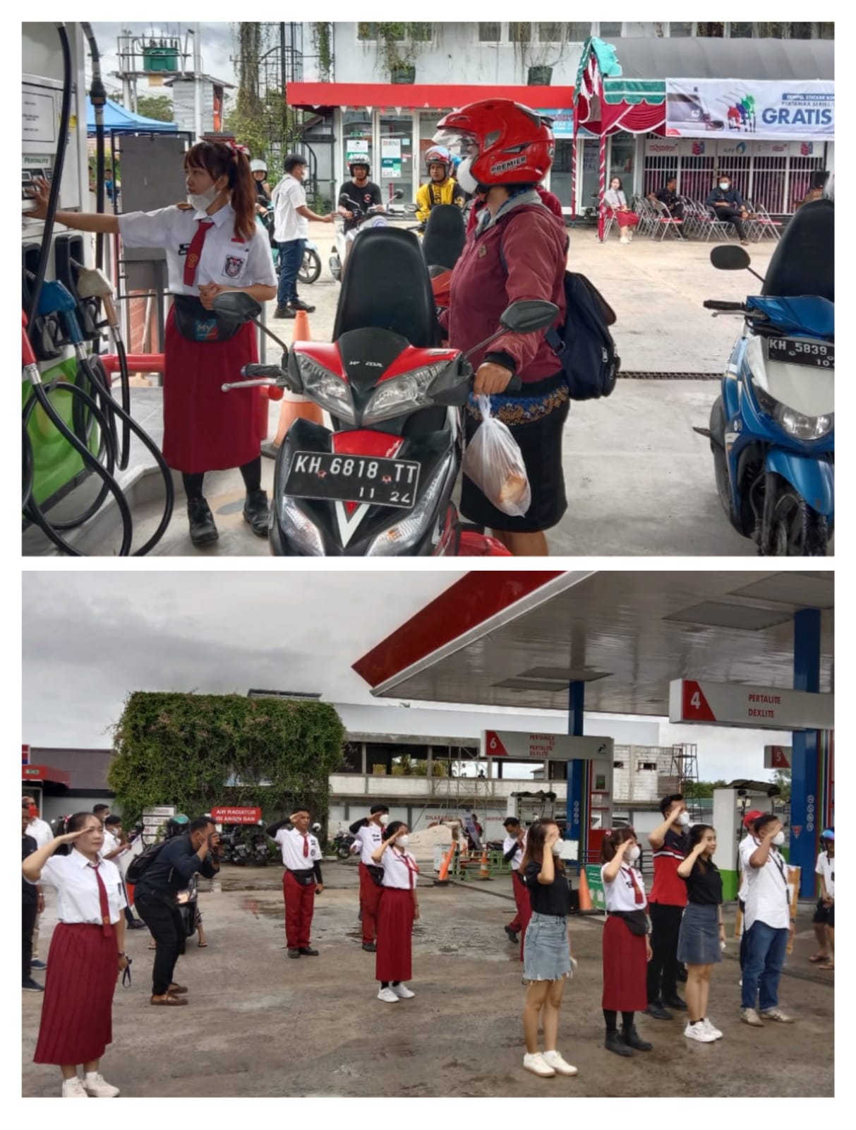 Unik! Momen 17 Agustus Karyawan SPBU Gunakan Baju Seragam SD
